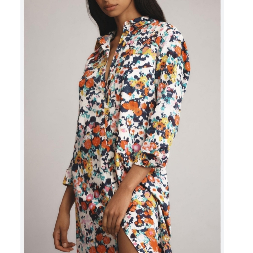 NWT Anthropologie Floral Maxi shirt dress size Large